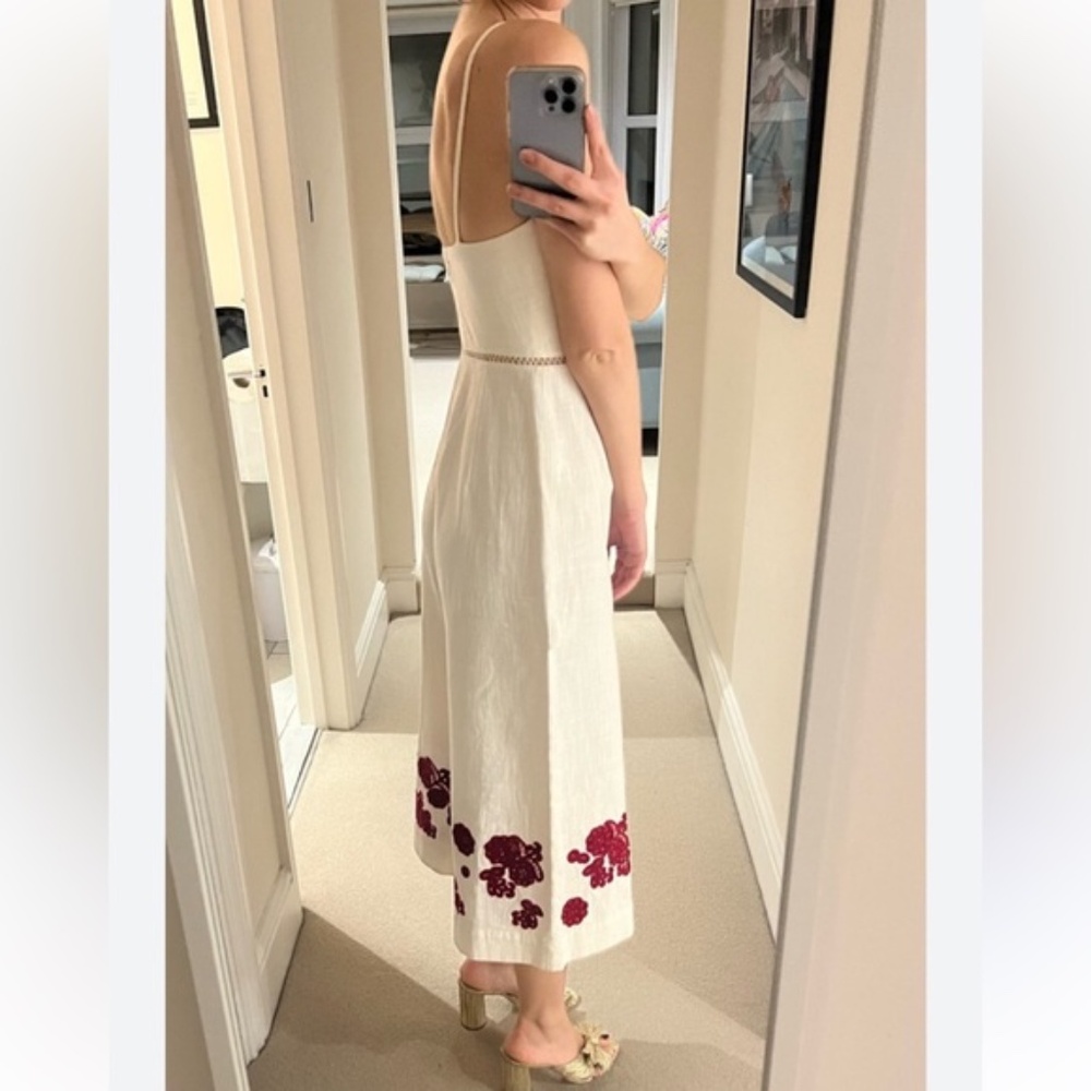 Club Monaco White Red Floral Embroidered Jumpsuits